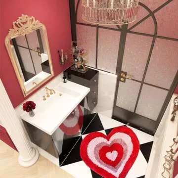 YRXRUS Valentine's Day Heart Bath Mat, Red Heart Shaped Bathroom Rug, Love Rugs for Girl, Women, Accent Valentine's Gift for Living, Bedroom, Kitchen, Kids Room, Cute Area Rugs 21x24 Inch