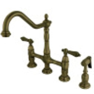Kingston Brass KS1273ALBS Heritage 8-Inch Kitchen Bridge Faucet with Brass Sprayer, Antique Brass