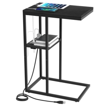 Stylish Yoobure C Shaped End Table with Charging Station and USB Ports for Home Use