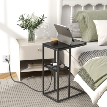 Yoobure C Shaped End Table with Charging Station