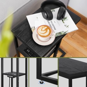 Yoobure C Shaped End Table with Charging Station