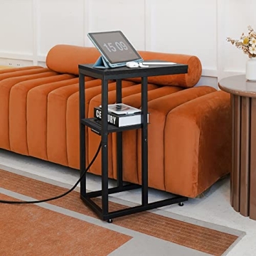 Yoobure C Shaped End Table with Charging Station