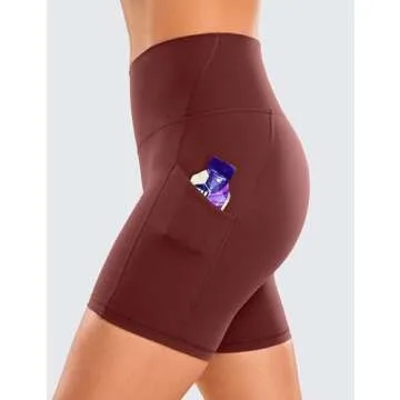 CRZ YOGA Womens Butterluxe Biker Shorts with Pockets 5 Inches - High Waisted Volleyball Workout Athletic Yoga Noctilucence Red Small