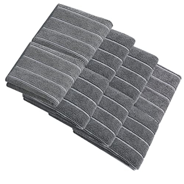 HYER KITCHEN Microfiber Dish Towels, Stripe Designed, Super Soft and Absorbent Dish Cloths, Pack of 8, 12 x 12 Inch, Gray