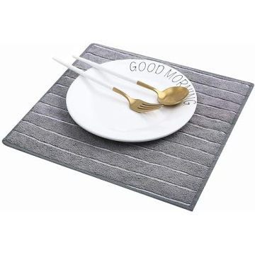 HYER KITCHEN Microfiber Dish Towels, Stripe Designed, Super Soft and Absorbent Dish Cloths, Pack of 8, 12 x 12 Inch, Gray