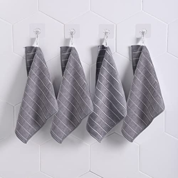 HYER KITCHEN Microfiber Dish Towels, Stripe Designed, Super Soft and Absorbent Dish Cloths, Pack of 8, 12 x 12 Inch, Gray