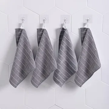 HYER KITCHEN Microfiber Dish Towels, Stripe Designed, Super Soft and Absorbent Dish Cloths, Pack of 8, 12 x 12 Inch, Gray