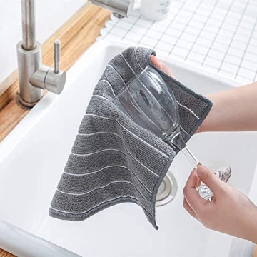 HYER KITCHEN Microfiber Dish Towels, Stripe Designed, Super Soft and Absorbent Dish Cloths, Pack of 8, 12 x 12 Inch, Gray