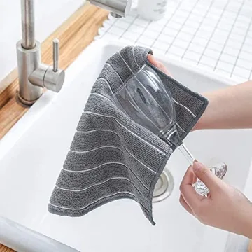 HYER KITCHEN Microfiber Dish Towels, Stripe Designed, Super Soft and Absorbent Dish Cloths, Pack of 8, 12 x 12 Inch, Gray