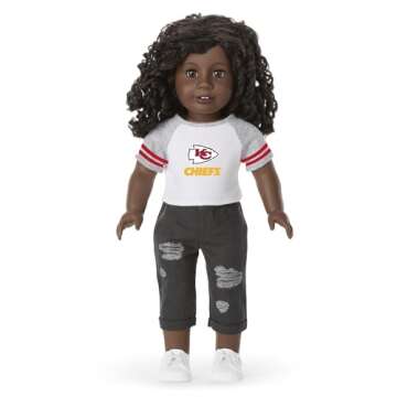 American Girl Kansas City Chiefs 18 Inch Fan Tee with Crew Neck Striped Short Sleeve, Red and Gold
