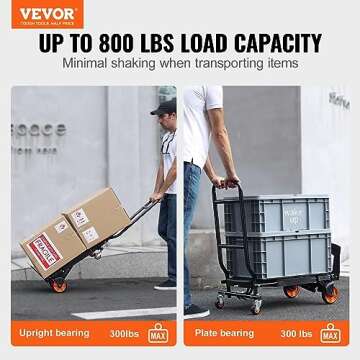 VEVOR Aluminum Folding Hand Truck - Heavy Duty, 2-in-1 Design, 300 lbs Transport Capacity