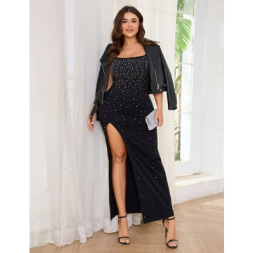 EYWOL Plus Size Bodycon Rhinestone Dress for Parties