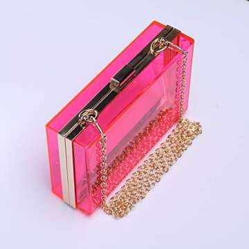 Women Acrylic Transparent Gold star Evening Bags Purses Clutch Vintage Banquet Handbag (Pink) Medium