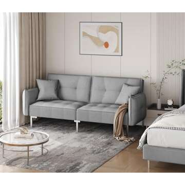 Yaheetech Sleeper Sofa Couch Bed Convertible Sofa Modern Futon Couches Sofas Bed Fold Up and Down Linen Fabric Recliner Couch for Living Room Gray