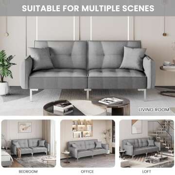 Yaheetech Sleeper Sofa Couch Bed Convertible Sofa Modern Futon Couches Sofas Bed Fold Up and Down Linen Fabric Recliner Couch for Living Room Gray