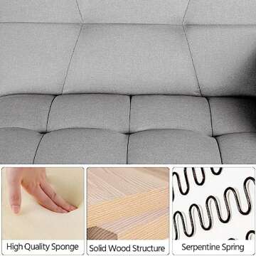 Yaheetech Sleeper Sofa Couch Bed Convertible Sofa Modern Futon Couches Sofas Bed Fold Up and Down Linen Fabric Recliner Couch for Living Room Gray
