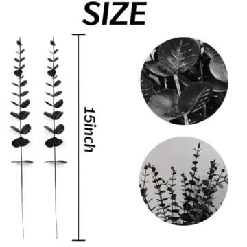 TIHOOD 14PCS 15” Black Eucalyptus Stems Artificial Eucalyptus Leaves Branches Fake Eucalyptuses De...