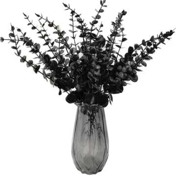TIHOOD 14PCS 15” Black Eucalyptus Stems Artificial Eucalyptus Leaves Branches Fake Eucalyptuses Decor Faux Eucalyptus leaf Stem for Halloween Autumn Fall Floral Arrangement Wedding Bouquet Home Office