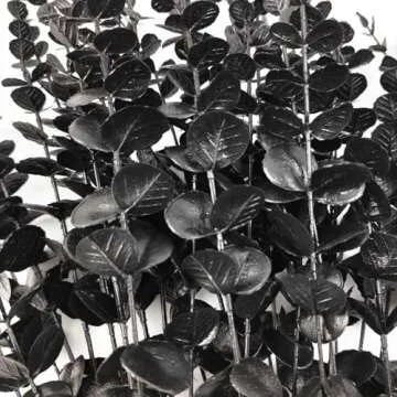 TIHOOD 14PCS 15” Black Eucalyptus Stems Artificial Eucalyptus Leaves Branches Fake Eucalyptuses Decor Faux Eucalyptus leaf Stem for Halloween Autumn Fall Floral Arrangement Wedding Bouquet Home Office