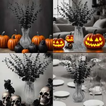 TIHOOD 14PCS 15” Black Eucalyptus Stems Artificial Eucalyptus Leaves Branches Fake Eucalyptuses Decor Faux Eucalyptus leaf Stem for Halloween Autumn Fall Floral Arrangement Wedding Bouquet Home Office