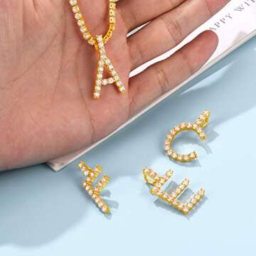 3mm Baguette Tennis Chain Initial Necklace, Letter Pendant, A-Z Alphabet Necklace, Choker for Women Fashion Jewelry, Micropave Simulated Diamond Bling