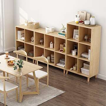 IOTXY Freestanding Open Cubes Bookcase - 2-Tier Floor Standing Wooden Storage Display Cabinet Organizer with Legs for Home Office, 6-Cubes Open Shelf Low Short Bookshelf, Oak