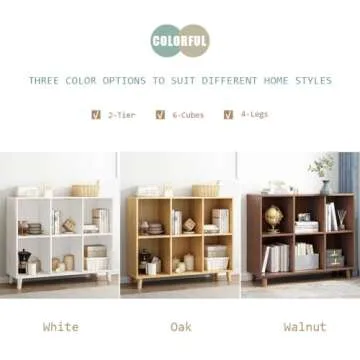 IOTXY Freestanding Open Cubes Bookcase - 2-Tier Floor Standing Wooden Storage Display Cabinet Organizer with Legs for Home Office, 6-Cubes Open Shelf Low Short Bookshelf, Oak