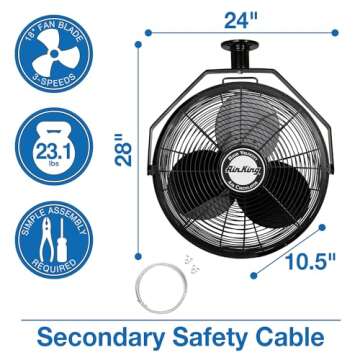 Air King 9718 18-Inch Industrial Grade Ceiling Mount Fan,Black