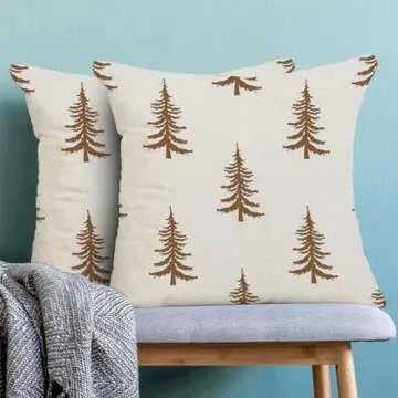 CXMEIFLY Christmas Pillow Covers 16x16 Inch Set of 2 Cream Brown Christmas Tree Decor Throw Pillows ...