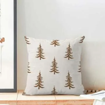 CXMEIFLY Christmas Pillow Covers 16x16 Inch Set of 2 Cream Brown Christmas Tree Decor Throw Pillows Winter Xmas Holiday Outdoor Cushion Cases for Couch Bed Decorations