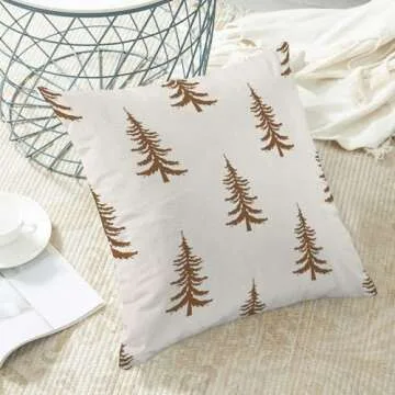 CXMEIFLY Christmas Pillow Covers 16x16 Inch Set of 2 Cream Brown Christmas Tree Decor Throw Pillows Winter Xmas Holiday Outdoor Cushion Cases for Couch Bed Decorations