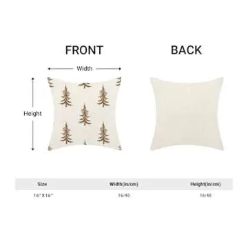 CXMEIFLY Christmas Pillow Covers 16x16 Inch Set of 2 Cream Brown Christmas Tree Decor Throw Pillows Winter Xmas Holiday Outdoor Cushion Cases for Couch Bed Decorations