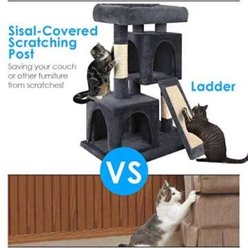 URPOWER Cat Tree, 3-Level Cat Tower 2 Plush Condos Furniture and Spacious Top Perch Cat Activity Tree with Sisal-Covered Scratching Posts and Ladder for Kittens Pet House