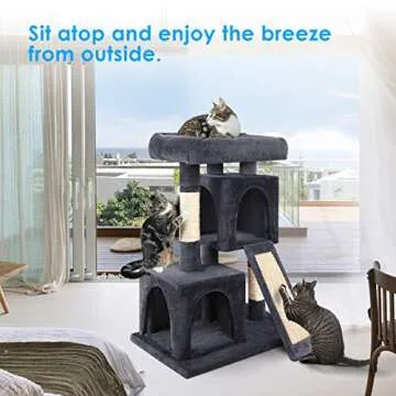 URPOWER Cat Tree, 3-Level Cat Tower 2 Plush Condos Furniture and Spacious Top Perch Cat Activity Tree with Sisal-Covered Scratching Posts and Ladder for Kittens Pet House