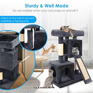 URPOWER Cat Tree, 3-Level Cat Tower 2 Plush Condos Furniture and Spacious Top Perch Cat Activity Tree with Sisal-Covered Scratching Posts and Ladder for Kittens Pet House