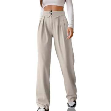 Cicy Bell Women's Work Dress Pants High Waisted Loose Straight Leg Bussiness Casual Fashion Trousers Beige