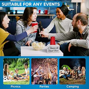 Solo Cup Holder with Marker Slot Includes Permanent Marker Party Cup Wooden Holder Plastic Cup Dispenser Mark Your Cup Disposable Cup Organizer Drink Caddy Wood Cup Holder, White