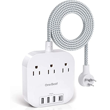 Power Strip with USB C, 3 Outlets 4 USB Ports (22.5W/4.5A) Desktop Charging Station, Flat Plug, 5ft ...