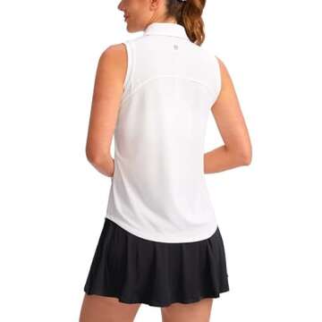 SANTINY Women's Sleeveless Golf Shirt Collared Button-Down Polo Shirts Quick Dry Golf Tennis Tank Tops for Women (White_M)