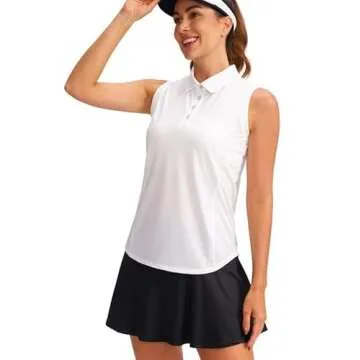 SANTINY Women's Sleeveless Golf Shirt Collared Button-Down Polo Shirts Quick Dry Golf Tennis Tank Tops for Women (White_M)
