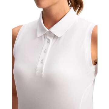 SANTINY Women's Sleeveless Golf Shirt Collared Button-Down Polo Shirts Quick Dry Golf Tennis Tank Tops for Women (White_M)