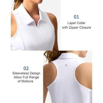 Women's Sleeveless Golf Shirt Zip Up Quick Dry Collared Tank Tops Racerback Tennis Athletic Polo Shirts for Women(A-White,M)