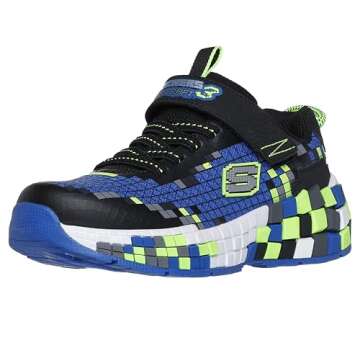 Skechers Boy's Mega-Craft 3.0 Sneaker, Black/Blue/Lime, 2 Little Kid