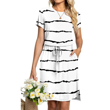 Anydoll Spring Summer Dress Casual Work Tshirt Stripe White