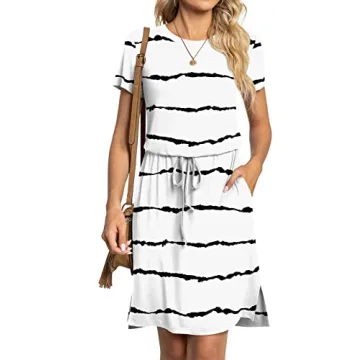 Anydoll Spring Summer Dress Casual Work Tshirt Stripe White