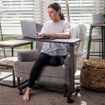 Carex Hospital Bed Table - Adjustable Overbed Table with Wheels