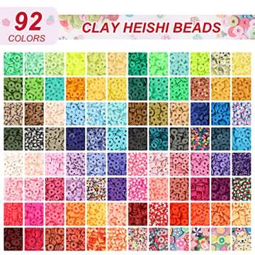 QUEFE 9870pcs, Clay Beads for Bracelet Making Kit, 92 Colors Flat Heishi Beads for DIY Crafts Neckla...