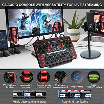 Podcast Microphone Live Sound Card Kit, Studio Condenser Mic with Sound Board Voice Changer DJ Mixer Audio Interface, Podcast Equipment Bundle for PC Smartphone Recording Singing Gaming Streaming
