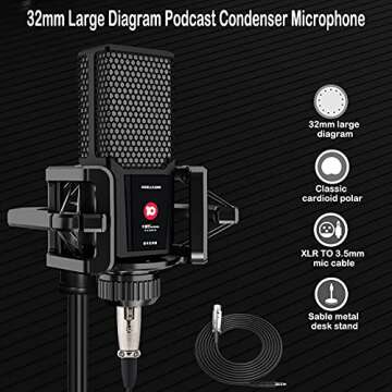Podcast Microphone Live Sound Card Kit, Studio Condenser Mic with Sound Board Voice Changer DJ Mixer Audio Interface, Podcast Equipment Bundle for PC Smartphone Recording Singing Gaming Streaming