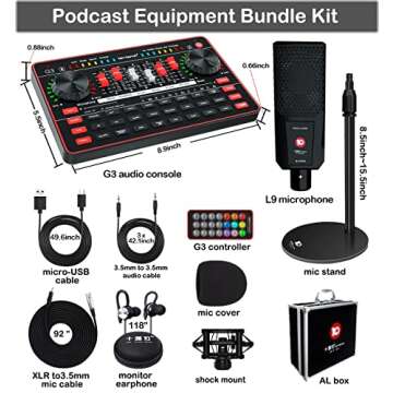 Podcast Microphone Live Sound Card Kit, Studio Condenser Mic with Sound Board Voice Changer DJ Mixer Audio Interface, Podcast Equipment Bundle for PC Smartphone Recording Singing Gaming Streaming